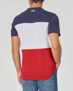 T-shirt mezza manica tricolore blu bianca e rossa con logo grande Fila stampato