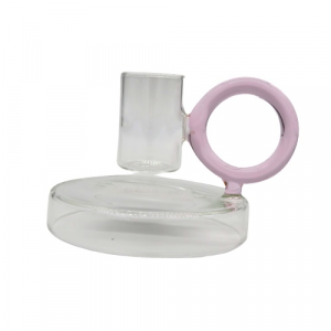 EDG Porta candela vetro con anello rosa