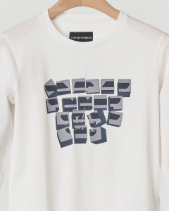 T-shirt bianca manica lunga con logo aquila puzzle 4-8 anni