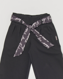 Pantalone culotte nero con pinces e nastrino porta logo in vita S-2XL