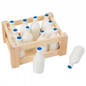 Set 12 pezzi bottiglie di latte in legno gioco cucina-mercato per bambini