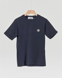 T-shirt blu scuro mezza manica con logo patch rosa dei venti piccolo applicato 8 anni