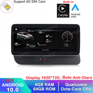 ANDROID navigatore per Audi Q5 2009-2017 MMI 3G 10.25 pollici 4GB RAM 64GB ROM Octa-Core CarPlay Android Auto Bluetooth GPS WI-FI