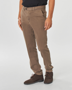 Pantalone chino marrone in tricotina di cotone stretch