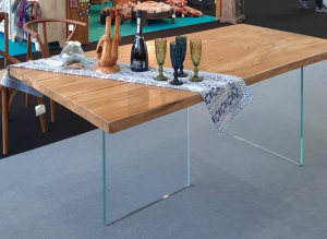 Tavolo con top in legno di teak con gamba in vetro #1272ID3250