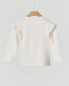 T-shirt bianca manica lunga con rouches e tre loghi Pinko Up sul petto 2-7 anni