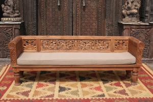 Day bed in legno di teak indonesiano con intagli floreali compreso cuscino di seduta #1359ID1550