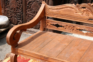 Day bed in legno di teak indonesiano con intagli floreali senza cuscino di seduta #1358ID1850