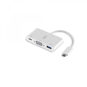 USB C to VGA + USB 3.0 + USB-C data / charging adapter - White
