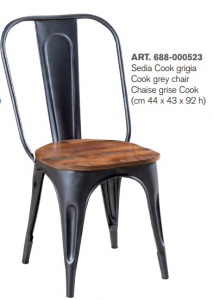 Cook - Sedia in metallo e legno di acacia, colore grigio in stile industrial vintage, dimensione: cm 44 x 43 x 92 h