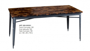 Cook - Tavolo in legno massello riciclato e metallo, colore grigio in stile industrial, dimensioni (cm 180 x 90 x 78 h) /  (cm 90 x 90 x 77 h) /  (cm 70 x 70 x 76 h)