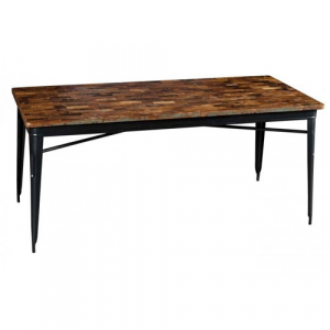 Cook - Tavolo in legno massello riciclato e metallo, colore nero stile industrial, dimensioni (cm 180 x 90 x 78 h) /  (cm 90 x 90 x 77 h) /  (cm 70 x 70 x 76 h)