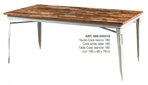 Cook - Tavolo in legno massello riciclato e metallo, colore bianco in stile industrial, dimensioni (cm 180 x 90 x 78 h) /  (cm 90 x 90 x 77 h) /  (cm 70 x 70 x 76 h)