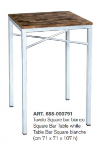 Square - Tavolo Bar alto in legno massello, colore bianco in stile industrial, dimensione (cm 71 x 71 x 107 h)