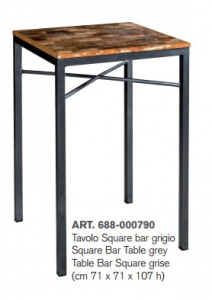 Square - Tavolo Bar alto  in legno massello e metallo, colore grigio in stile industrial, dimensione  (cm 71 x 71 x 107 h)