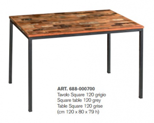 Square - Tavolo in legno massello e metallo, colore grigio in stile industrial, dimensione (cm 120 x 80 x 79 h) / (cm 80 x 80 x 79 h)
