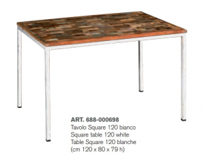 Square - Tavolo in legno massello colore bianco in stile industrial, dimensione (cm 120 x 80 x 79 h) / (cm 80 x 80 x 79 h)