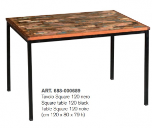 Square - Tavolo in legno massello e metallo, colore nero in stile industrial, dimensione (cm 120 x 80 x 79 h) / (cm 80 x 80 x 79 h)
