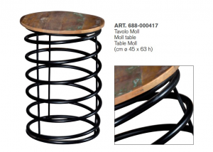 Moll - Tavolino a forma di molla in legno massello e metallo, colore naturale e nero in stile industrial, dimensione: cm ø 45 x 63 h
