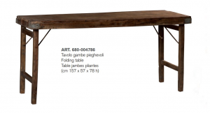 Tavolo con gambe pieghevoli, in legno massello colore naturale in stile rustico vintage, dimensione: cm 157 x 57 x 78 h
