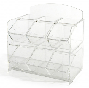 Transparent plexiglass structure with 6 boxes