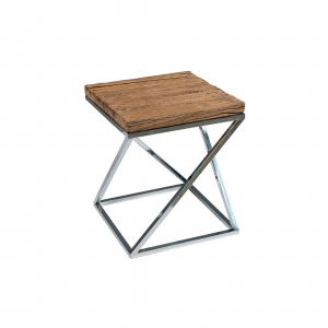 Madera - Tavolino in legno e metallo, color naturale in stile moderno, dimensione: cm 46 x 45 x 53 h
