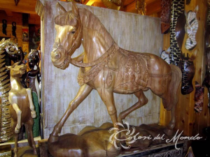 Statua Cavallo H 105 cm in legno di suarn