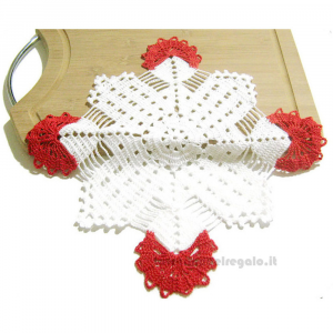 Centrino quadrato bianco e rosso ad uncinetto 32x32 cm - NC034 - Handmade in Italy