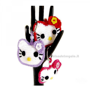 Portachiavi Hello Kitty ad uncinetto 6.5x6 cm - Handmade in Italy