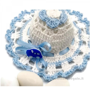 Cappellino portaconfetti Bianco e Celeste ad Uncinetto 10 cm - Handmade in Italy