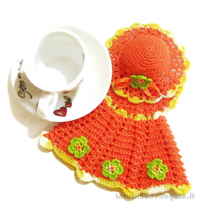 Presina vestitino e Cappello puntaspilli arancione ad uncinetto - NC006 - Handmade in Italy