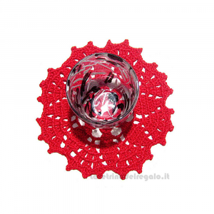4 pz - Sottobicchiere rotondo Rosso ad uncinetto 13.5 cm - Handmade in Italy