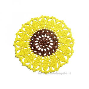 Centrino Girasole giallo e marrone con 4 sottobicchieri - Handmade in Italy