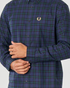 Camicia in tartan check blu e verde con collo button down