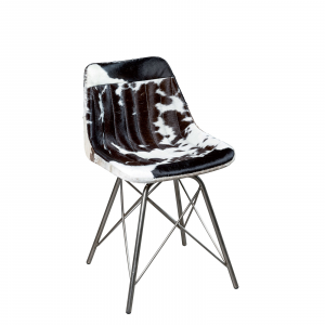 Safari - Sedia in pelle effetto cavallino trapuntato, colore bianco e nero base nera in stile vintage, dimensione: cm 45 x 43 x 80 h