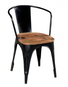 Cook - Poltroncina in metallo e legno di mango, colore nero in stile industrial vintage, dimensione: cm 53 x 53 x 76 h