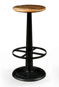 Singher - Sgabello in metallo e legno di acacia, colore nero in stile industrial vintage, dimensione: cm ø 32 x 71 h