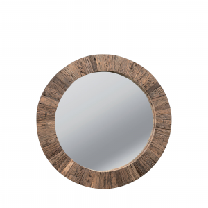 Madera - Specchio rotondo in acciaio e legno riciclato in stile rustico, dimensione: ø 120 