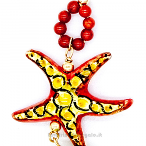 Orecchini agata verde e stella marina rossa in ceramica di Caltagirone - Gioielli Siciliani