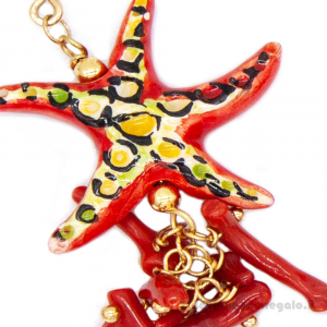 Orecchini pesce e stella marina rossa in ceramica di Caltagirone - Gioielli Siciliani