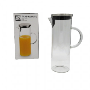 Caraffa vetro cilindrica con manico coperchio inox 1,5lt