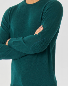 Maglia verde girocollo in lana cachemire e seta