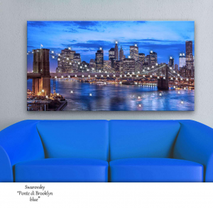 Ponte di Brooklyn blue - Stampa su tela con applicazione di Swarovski del famoso ponte a New York, misure 62x115 cm / 77x143 cm / 100x180 cm
