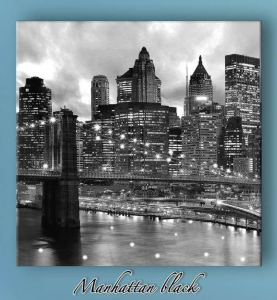 Manhattan black perspective - Stampa su tela con applicazione di Swarovski del famoso quartiere di New York, misura 100x100 cm