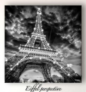 Eiffel perspective - Stampa su tela con applicazione di Swarovski della famosa torre Eiffel di Parigi, misura 100x100 cm