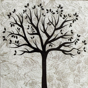 Shurb white - Stampa astratta su tela con telaio in legno a fondo materico di un albero nero, misure 80x80 cm / 100x100 cm