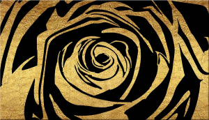 Rosa gold black - Stampa su tela con telaio in legno a fondo materico con foglia in oro, misure 62x115 cm / 77x143 cm / 100x180 cm