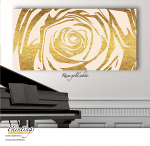 Rosa gold white - Stampa su tela con telaio in legno a fondo materico con foglia in oro, misure 62x115 cm / 77x143 cm / 100x180 cm