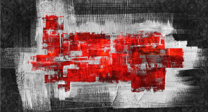 Vision Red - Stampa astratta colorata su tela, con telaio in legno a fondo materico, con foglia argento: misure 62x115 cm / 77x143 cm / 100x180 cm