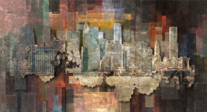 City square - Stampa su tela con telaio in legno a fondo materico, misure 62x115 cm / 77x143 cm / 100x180 cm